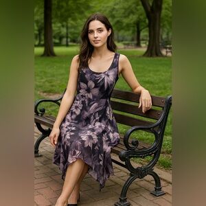 💜🌸 Connected Apparel Floral Asymmetrical Hem Dress – Size 6 🌸💜